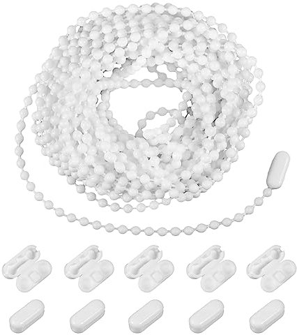 10M Roller Blind Chain White Blind Chain with 10pcs of Mating Connectors White Blind Beads Chain 4.5mm Blind Bottom Chain Cord for Roller Blind Replacement Beads Roller Blinds Parts Repair Fittings