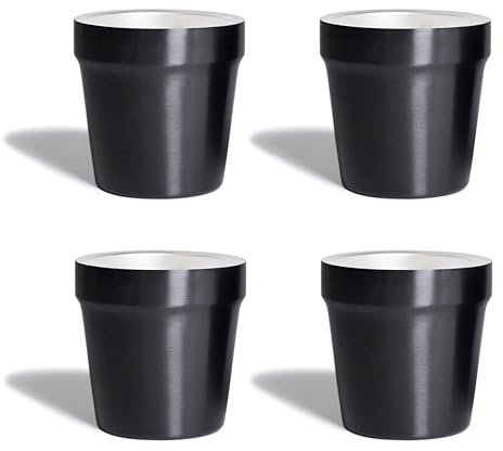 Stainless Steel Double Walled Insulated Cups(Set of 4) Stackable, Coffee Cup/Tea Cup/Chilling Beer Glasses, Great for Kids and Toddlers, for Travel, Outdoor, Camping&Everyday, 6oz(175ml) (Black)