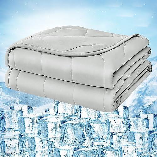 Laneetal Manta Verano de Frescura Q-MAX>0,45 Fibra de Enfriamiento, Manta Sofa Liviana de ARC-Chill, Manta de Enfriamiento para Dormir, Cama, Sofa y Viaje, Gris Claro, 150x200 cm