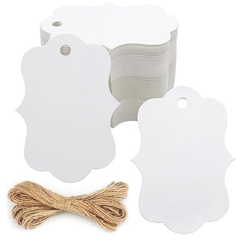 Jitnga 100 Stück Kraftpapier Anhänger, Weiß Geschenkanhänger Etiketten Kraftpapier Tags Mit Jute Schnur 20 Meter Für Hochzeit Geschenk Weihnachten Kunsthandwerk