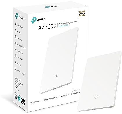 TP-Link Wi-Fi 6 AX3000 Dual-Band Wi-Fi 6 Air Range Extender, Gigabit Port, Ultra-Thin and Minimalist Design, OneMesh™ Supported, WPA3 Security,Easy Setup and Use, Flexible Installation (Archer Air E5)