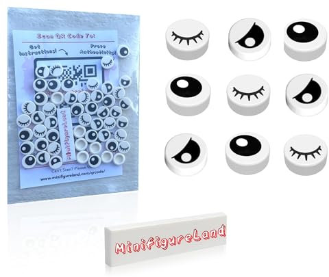 LEGO Parts and Pieces - 50 Pcs Mixed Lot of White 1X1 Tile (Full Eyes, Partially Closed Eyes, and Closed Eyes) Plus Minifigureland Tile
