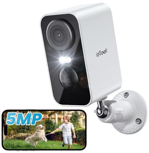 ieGeek 5MP Caméra Surveillance WiFi Exterieure sans Fil, Vision Nocturne Couleur, AI & PIR Détection Mouvement, Extérieure/Intérieure, Audio Bidirectionnel, Blanc