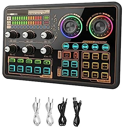 Knadgbft Interface audio en direct pour microphone PC, table de mixage audio pour karaoké, jeux vidéo - Noir
