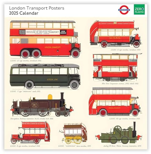 2025 Square Wall Calendar - London Transport Posters - Vintage Designs - Eco-Friendly - Made in the UK