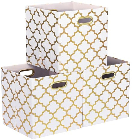 ArcaGuru Lot de 3 cubes de rangement pliables en tissu pour étagères, placard, armoire, bibliothèque, armoire (33 x 33 x 33 cm, blanc)