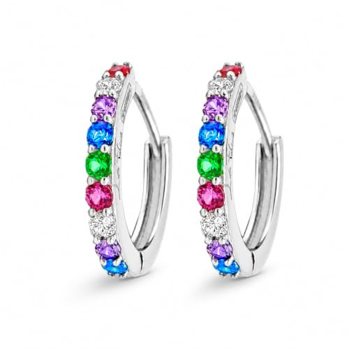 Hoops Collection - Par de pendientes de aro multicolor con brillantes de plata 925 rodiada