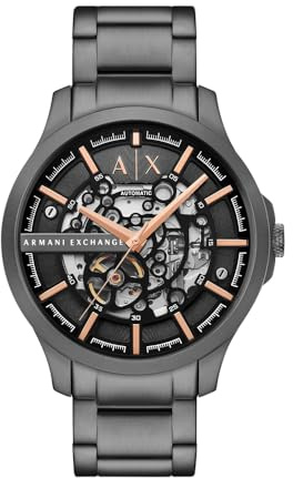 Armani Exchange Watch for Men Automatic Movement and 46mm Case Size with Stainless Steel Leather or Silicone Strap, Graphite