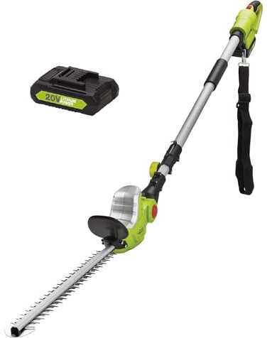 Garden Gear Cordless Telescopic Hedge Trimmer 20V, Long Reach Extendable Pole with 120° Adjustable Head, 51cm Dual Action Blades & Shoulder Strap (20V Hedge Trimmer 2 x Batteries)