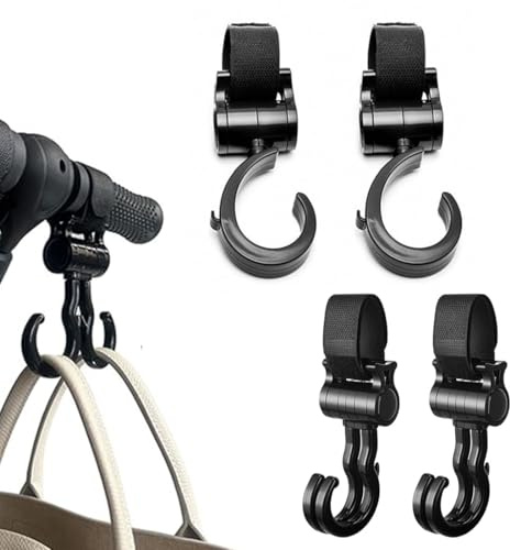 LAKJUOZ 4 Piezas Ganchos Carro Bebe, Hay Gancho Simple Y Gancho Doble, Multifuncional Gancho Carrito Bebé Rotación 360°, Para Cambiar Pañales Y Bolsa De Compras Colgar Cartera