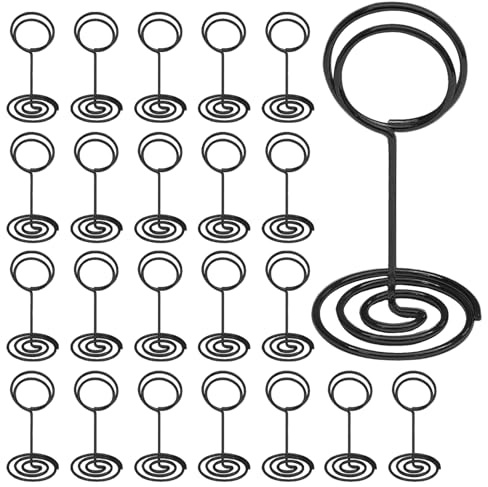 Seimneire Lot de 24 supports de numéro de table en métal noir de 8,5 cm, porte-cartes, marque-places, menu, bureau, mémo, fête de mariage