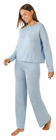 TRAMAS+ Pyjama Entre-Saison pour Femme, Pyjama Angorina pour Femme, Ensemble Pantalon et t-Shirt à Manches Longues pour Femme avec Ceinture Ajustable, Ensemble Chaud pour Femme- XL, Azul