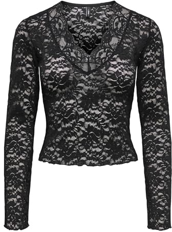 ONLY Onlnikka L/S Lace Top JRS, Negro, L