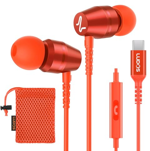 LUDOS OMNITONE USB C Kopfhörer, 5 Jahre Garantie für iPhone 17 16 15 Pro Max Plus Air Samsung Galaxy S24 S23 Ultra S22 S21 FE S20 A53 A54, USB Typ C Ohrhörer mit Mikrofon In-Ear mit Kabel für iPad