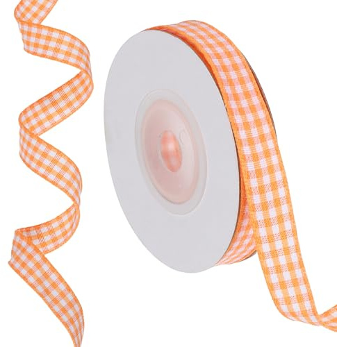 PATIKIL 10 Yardas x 0.4 Cinta de Cuadros tela rayada | Cintas de Regalo Naranja Y Blanca para Moños de Acción de Gracias, Coronas, Manualidades, Cumpleaños, Bodas