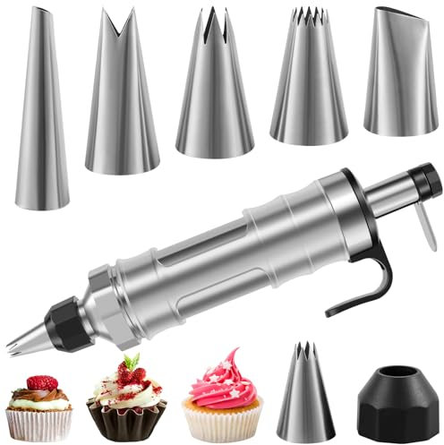 BAODBF Siringa per torte, in acciaio inox, con 6 ugelli sostituibili, sac à poche riutilizzabile, per torte, biscotti