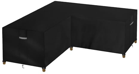 Dokon Funda para Muebles de Jardín en Forma de L Impermeable Funda Protectora Sofá Exterior en L con Salidas de Aire, Anti Viento Anti-UV Tela Oxford 420D Cubierta Sofa Terraza (250x250x110cm) Negro