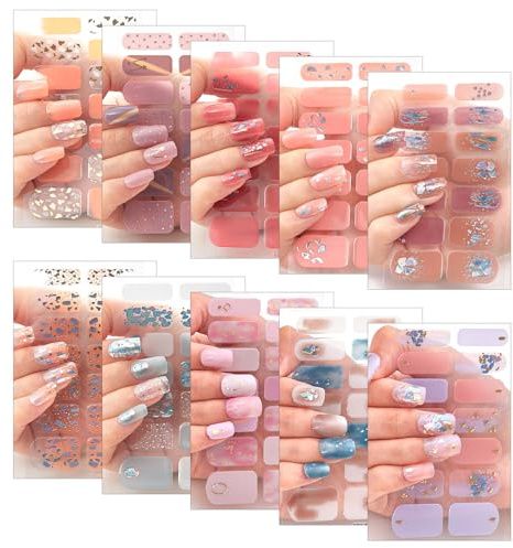 Zasjon Adesivo Smalto Per Unghie, 84 Pezzi 6 Fogli Adesivi Unghie Glitter Nail Art Decalcomanie per Adesivi Copertura Completa per Ragazze Donne Disegni (C)
