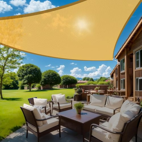 Solskydd Utomhus Uteplats, Kraftigt Skuggsegel UV-skydd Strandtak, Riv- Och Rostbeständigt Vindsegel För Gård Däck Gräsmatta Trädgård Triangel Solskydd(5x5x5m)