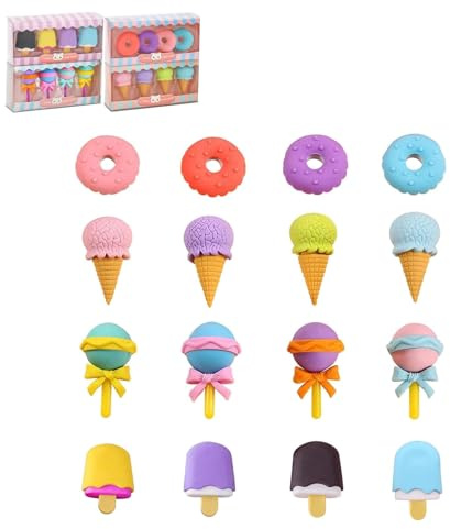 Uppsättning om 4 radergummin, 16 stycken, formradergummi, kreativt radergummi, avtagbar, dessert, suddgummi för skolgåvor