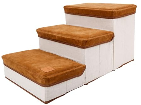 Milisten 3-step Foldable Dog Stairs Brown Pet Ladder for Puppies Indoor Climbing Ramp Space-saving Storage Stair for Small Dogs
