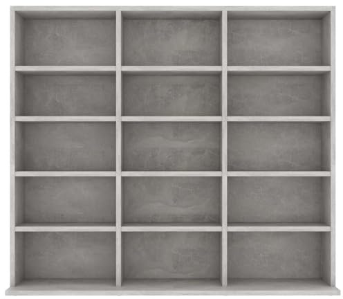 ACAGALA Libreria per CD DVD Blueray, supporto per CD con 15 scomparti, grigio cemento, 100 x 23 x 89,5 cm, libreria da parete per collezioni e vetrine