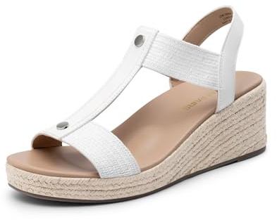 DREAM PAIRS Sandales Compensées Femme Espadrilles Confortables avec Soutien de la Voûte Plantaire, Semelle Amortissante, Bride Élastique, Style Décontracté Vacances Été,Size 39,Blanc