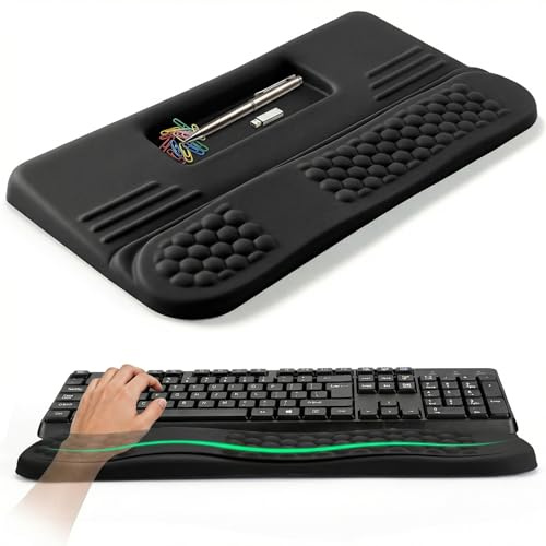 LIMOUS Premium Keyboard Stand with Wrist Rest, 17.3×9.8 | Ergonomic Keyboard Riser, Lycra Fabric Cover, Supportive Memory Foam, Non-Slip PU Bottom, Black, For Comfort Typing