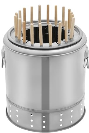 Barbecue au charbon de bois au format seau pour 20 brochettes, barbecue pour 3 à 6 personnes, grille de barbecue avec kit d'accessoires de barbecue, séparation huile-carbone, barbecue de camping