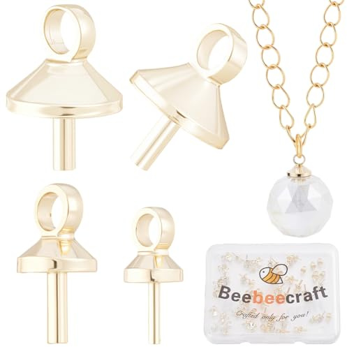 Beebeecraft 60 st 3 storlekar 14 K guldpläterade mässingsstift stift 3 mm/4 mm/5 mm små pärlkoppar skruvstiftskontakter för halvhåriga pärlor hängen