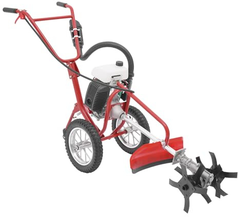 Motobineuse à essence 4 temps 63 CC (4 CV), motoculteur 3 en 1 et microcultivateur, largeur de travail de 10 cm, guidée manuelle pour parterres et champs, labourage, desserrage et sillonnage