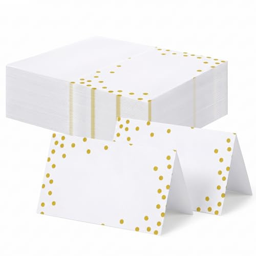 100 Piezas Tarjetas de Lugar de Mesa Tarjetas de Mesa de Boda Marcasitios Boda Tarjetas de Nombre con Puntos Dorados Tarjetas de Asiento Tarjeta de Mesa Nombre para Comuniones Cumpleaños Fiestas