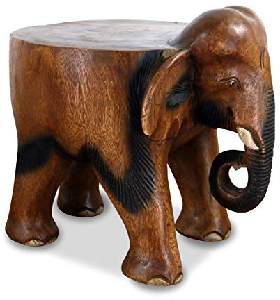 livasia Elefant aus Holz, flacher Rücken, Blumenhocker, Sitzhocker, Podest (großer Elefant)
