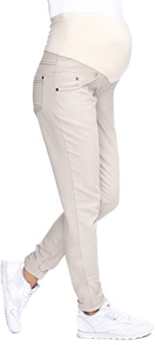 Mija – Pantalones Vaqueros Elegantes Delgados Denim Maternidad 9044 (EU 44, Beige)