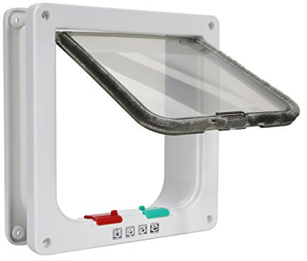 Tkoofn 4 Wege Katzenklappe, Sicherheitsverschluss Magnetverschluss Mit Wetterdichtung, für Katze, Kätzchen, kleinen Hund, Haustier - Mittel Weiß