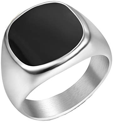 HIJONES Mode Classique Noir Plaine Sceau Mariage Bague pour Homme en Acier Inoxydable Argent Taille 57
