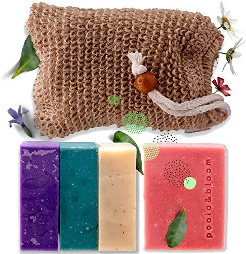 Poola & Bloom Jabones Artesanales Naturales Jabones Artesanales para Regalar Set de 4 Barras con Aceites Esenciales de Lavanda Limón y Eucalipto para Cuidado Personal y Bienestar