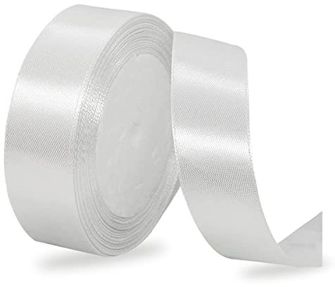 Satinbands Weiß 25mm Breit, 23 Meters Weiss Geschenkband Schleifenband für Geschenkverpackungen, DIY-Basteleien, Blumensträuße, Nähprojekte, Schleifenherstellung, Geburtstags und Hochzeitsdekorationen