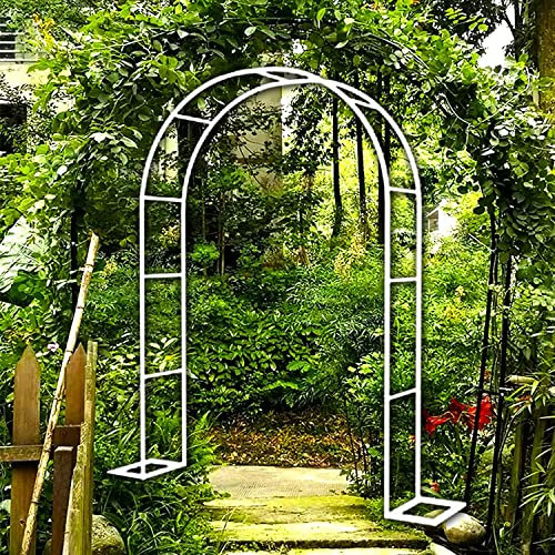 ZWPILY Rosenbogen, Garten-Torbogen Aus Metall, Pergola Rankhilfe Verzinkt Rost, Laubengang Rankgestell Mit Sockel Für Verschiedene Kletterpflanzen, Einfache Montage, 6 Größen,Weiß,W1.8mxH2.2m