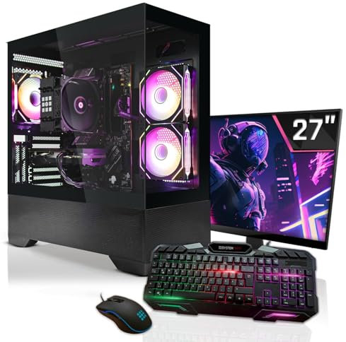 SYSTEMTREFF Gaming Komplett PC Set AMD Ryzen 7 5700X 8x4.6GHz | Nvidia GeForce RTX 4070 12GB DX12 | 1TB M.2 NVMe | 32GB DDR4 RAM | WLAN Desktop Paket Computer für Gamer, Gaming