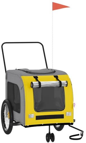 vidaXL Remolque de Bicicleta para Mascotas, Carrito para Perros Gatos, Remolque de Carga para Compra Camping, Hierro Tela Oxford Amarillo Gris