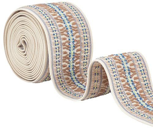 BENECREAT Fascia Elastica Jacquard Da 50 mm, Nastro Elastico In Tessuto Ricamato Da 2.28 m, Fascia Da Cucito In Tessuto Boho per Decorazioni di Abbellimento di Accessori Artigianali Fai-Da-Te, Beige