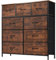 DUMOS Kommode mit Schubladen - Kommoden&Sideboards für Schlafzimmer Geeignet, Komodenschrank mit 9 Schubladen, Stoffkommode mit Stabilem Stahlrahmen, Ideal für Schlafzimmer, Wohnzimmer (Vintagebraun)