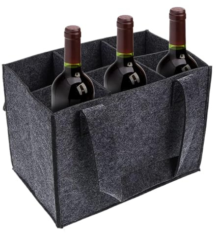 Sac à Bouteilles pour 6 Bouteilles, Sac de Bouteille de Vin avec Poignée, Sac de Transport pour Bouteille de Vin - Sac de Rangement Réutilisable Porte Bouteille pour Vin et Champagne, 25x18x16cm