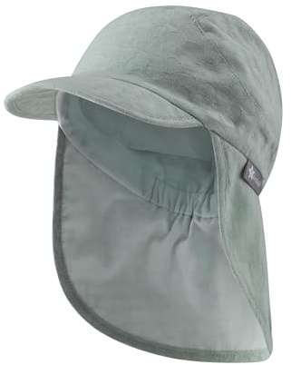 Sterntaler Schirmmütze Nacken Jacquard - Mädchen Mütze aus Baumwolle - UV-Schutz 50+ Sonnenhut mit Nackenschutz - Sommer Kopfbedeckung mit Futter aus Batist (Bio)- steingrün, Größe 53