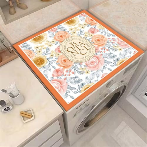 FANSU Tappetino Protettivo per Copertura Superiore per Lavatrice, Stile Europeo Floreale Tappetino Superiore Antiscivolo Lavatrice Tappetino Copri Lavatrice Assorbente (50x60cm,Fiori di Rosa)