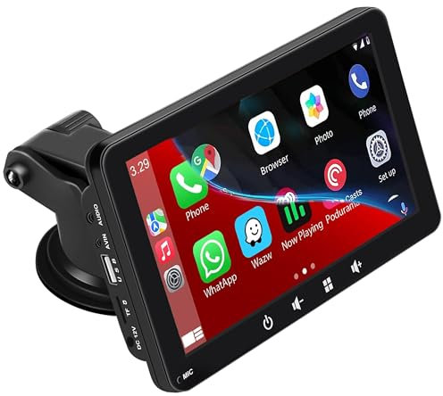 Portable Car Stereo,for Wireless Apple Carplay & Android Auto,7 Inch 1080P HD Touch Screen Radio with BT 5.0, Mirror Link Support Truck RV Dash Mount