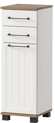 Schildmeyer Unterschrank Jelda 154177, matt weiß/Eiche Landhaus Dekor, 30,3 x 32,6 x 88,1 cm