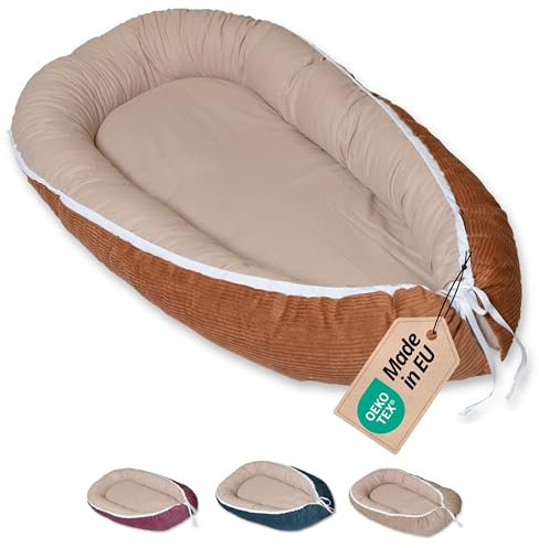 ULLENBOOM Babynest - 100% OEKO-TEX Materialien & Made in EU, Cord Caramel - Babynestchen Neugeborene aus kuscheliger Baumwolle, Ideal als Reisebett & Kuschelnest geeignet