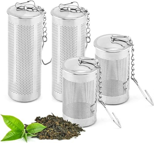 KOMUNJ Set di 4 uova da tè, per tè sfuso, filtro da tè con coperchio, filtro da tè con coperchio, filtro per spezie, uovo di spezie in diverse dimensioni